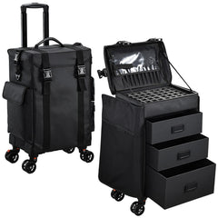 Stagiant coffret maquillage roulant 4-en-1 noir, transport facile et rangement élégant.
