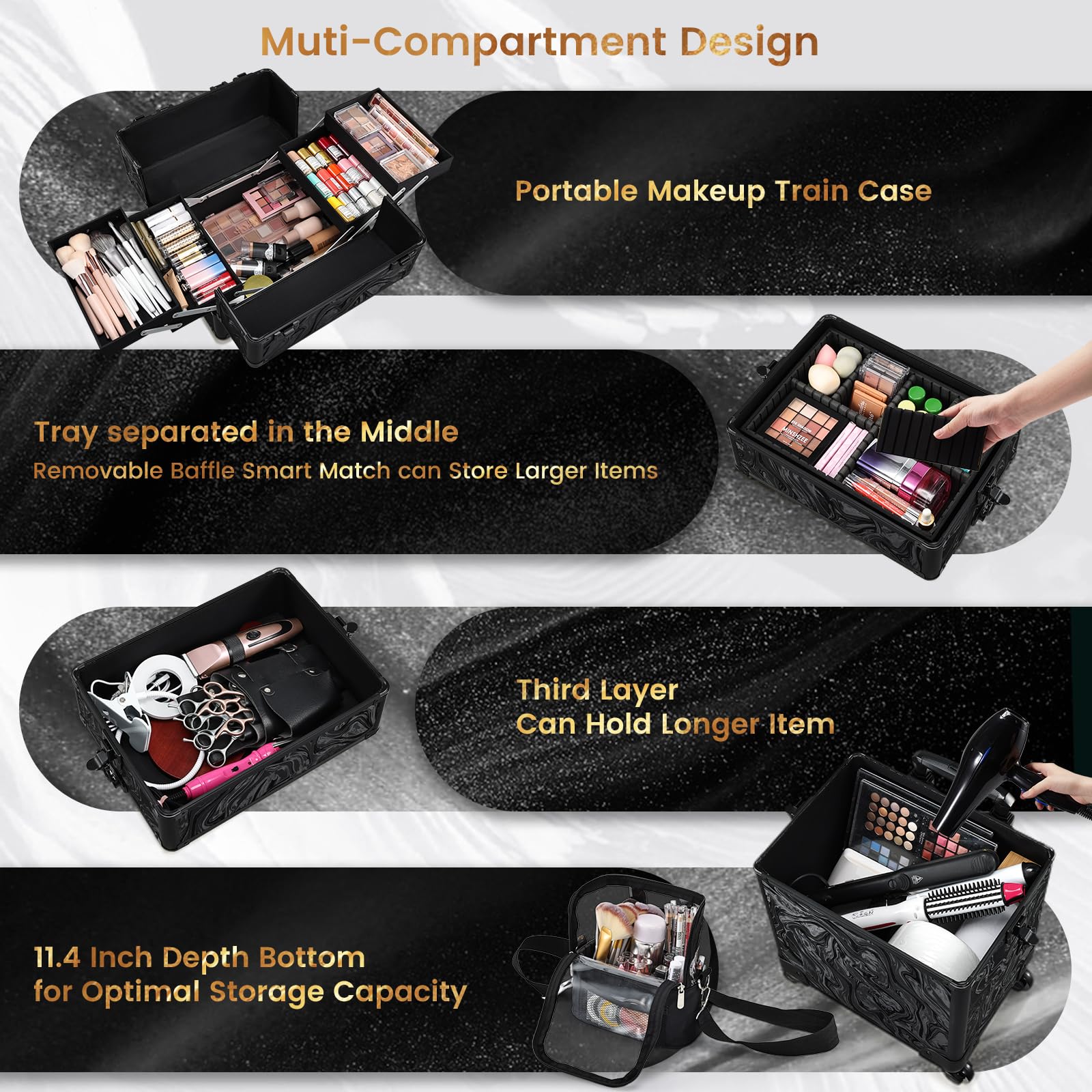 Trousse maquillage avec bretelle Stagiant, transport pratique lors de sessions de maquillage à domicile.