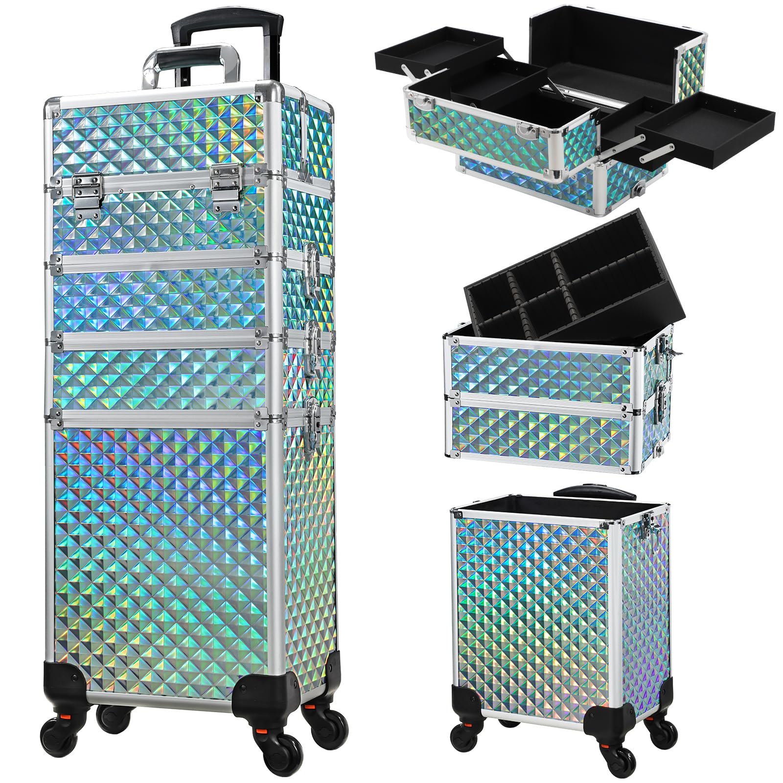 Stagiant Trousse Maquillage sur Roulettes bleu eau, 4-en-1 pour les déplacements