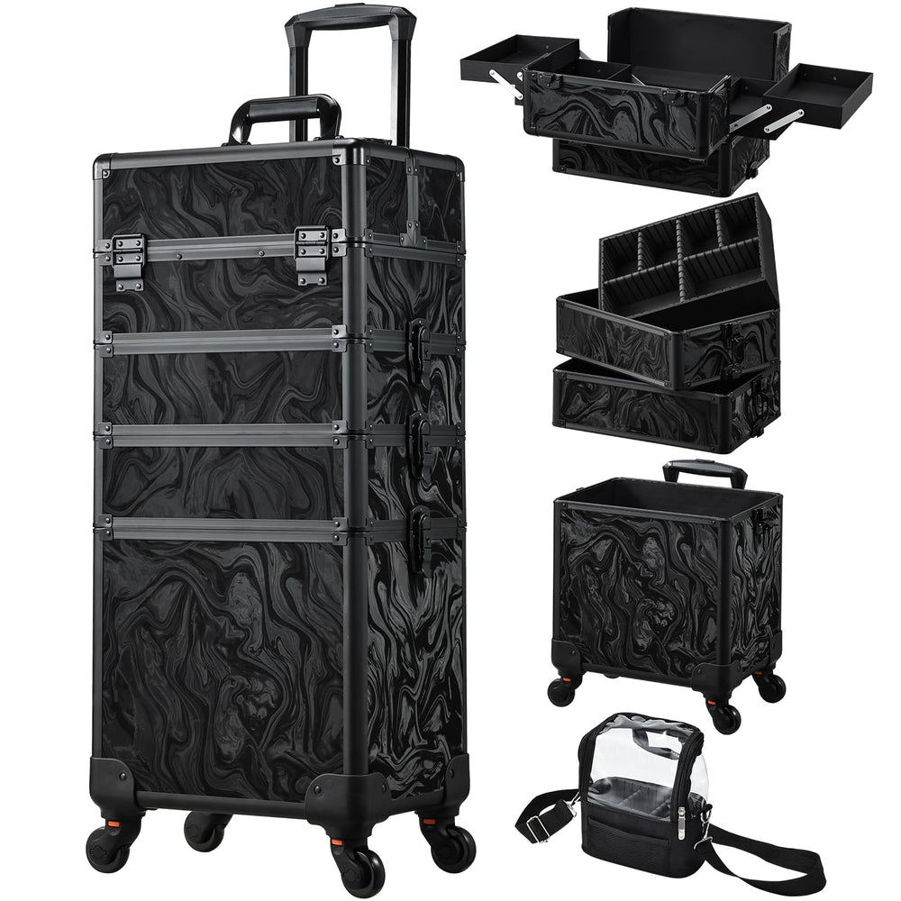 Valise maquillage roulante Stagiant, rangement optimal et transport facile lors de déplacements professionnels.