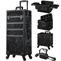 Valise maquillage roulante Stagiant, rangement optimal et transport facile lors de déplacements professionnels.