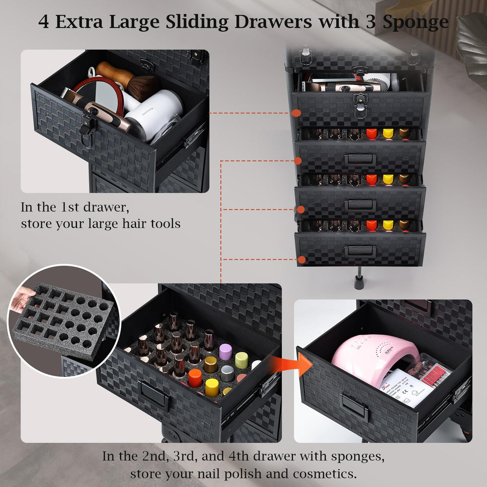 Stagiant valise maquillage roulante avec roues 360° silencieuses et amovibles pour déplacement fluide.