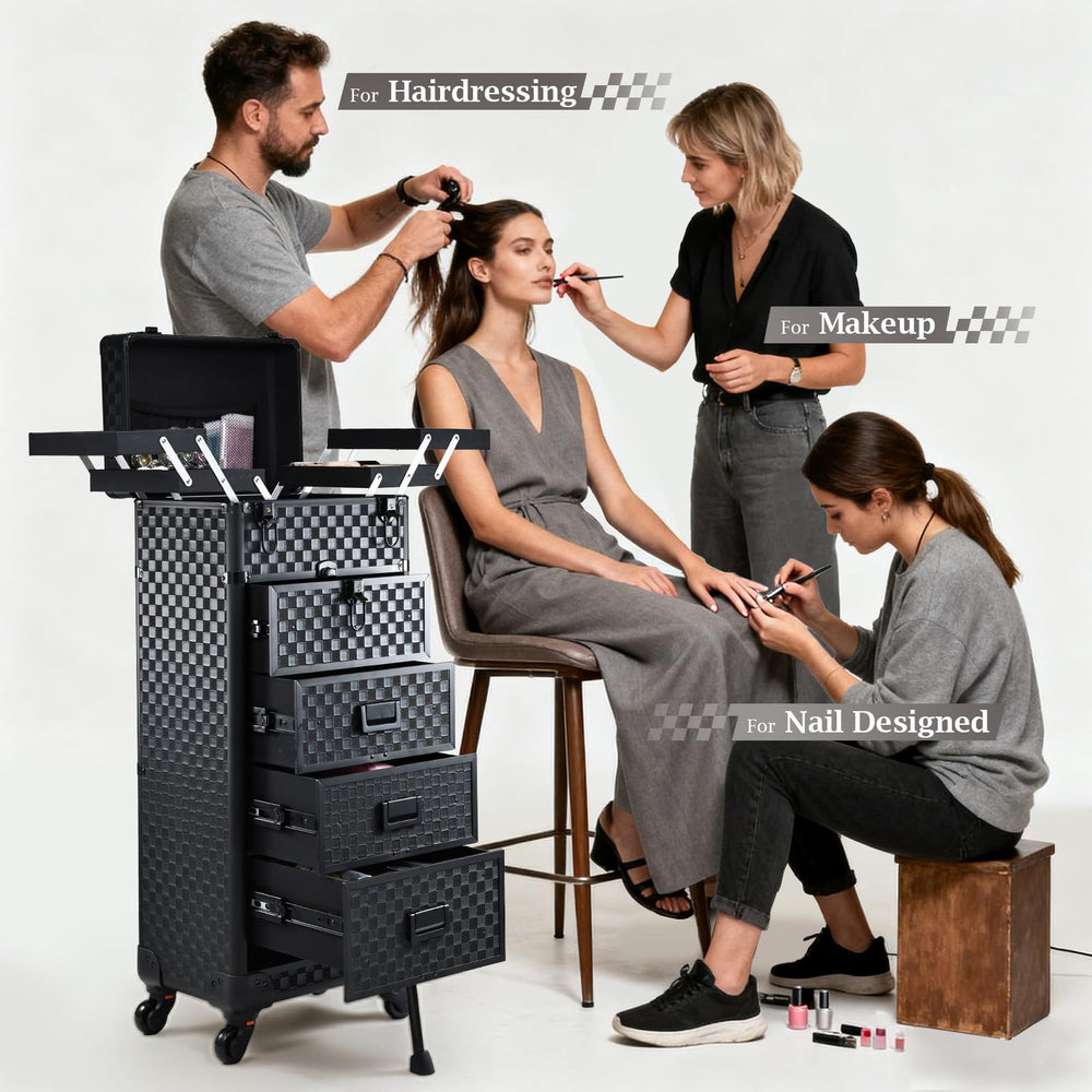 Stagiant valise maquillage roulante, tiroirs à ouverture par poussée pour un accès rapide.