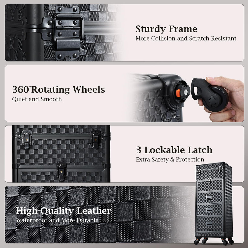 Stagiant valise professionnelle noire à damier, look élégant et protection fiable pour le matériel beauté.
