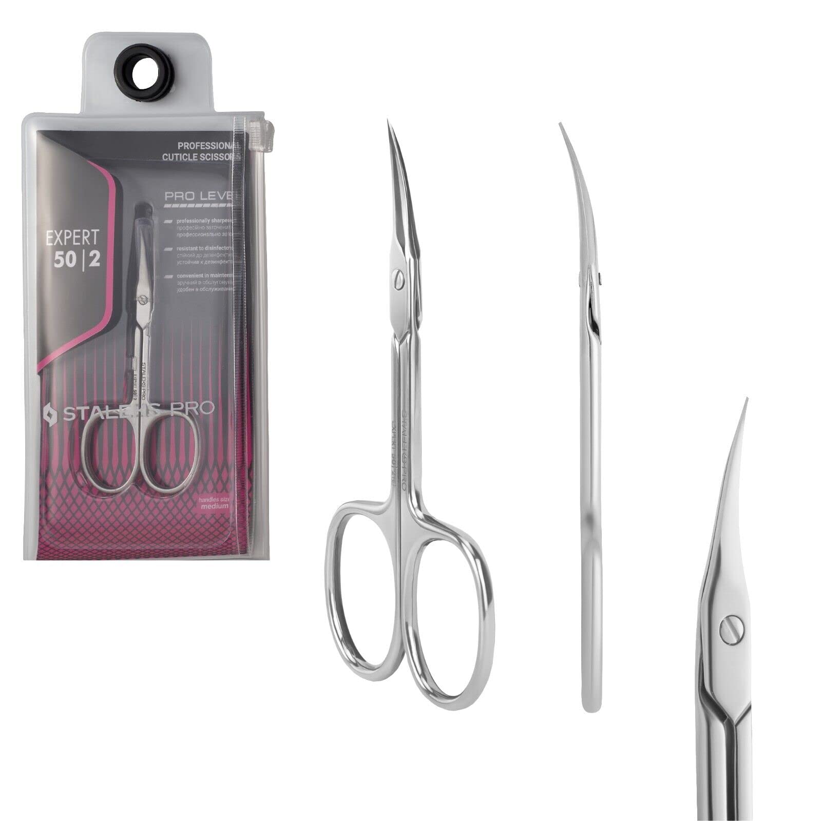 Ciseaux cuticule Staleks Pro Expert 50, lame extra-fine courbe pour précision.