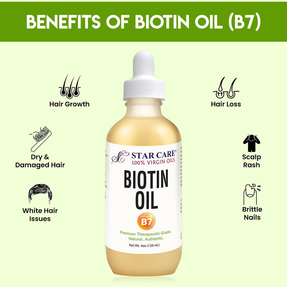STAR CARE Huile Biotine pur — application sur le cuir chevelu pour nourrir sans obstruer les pores