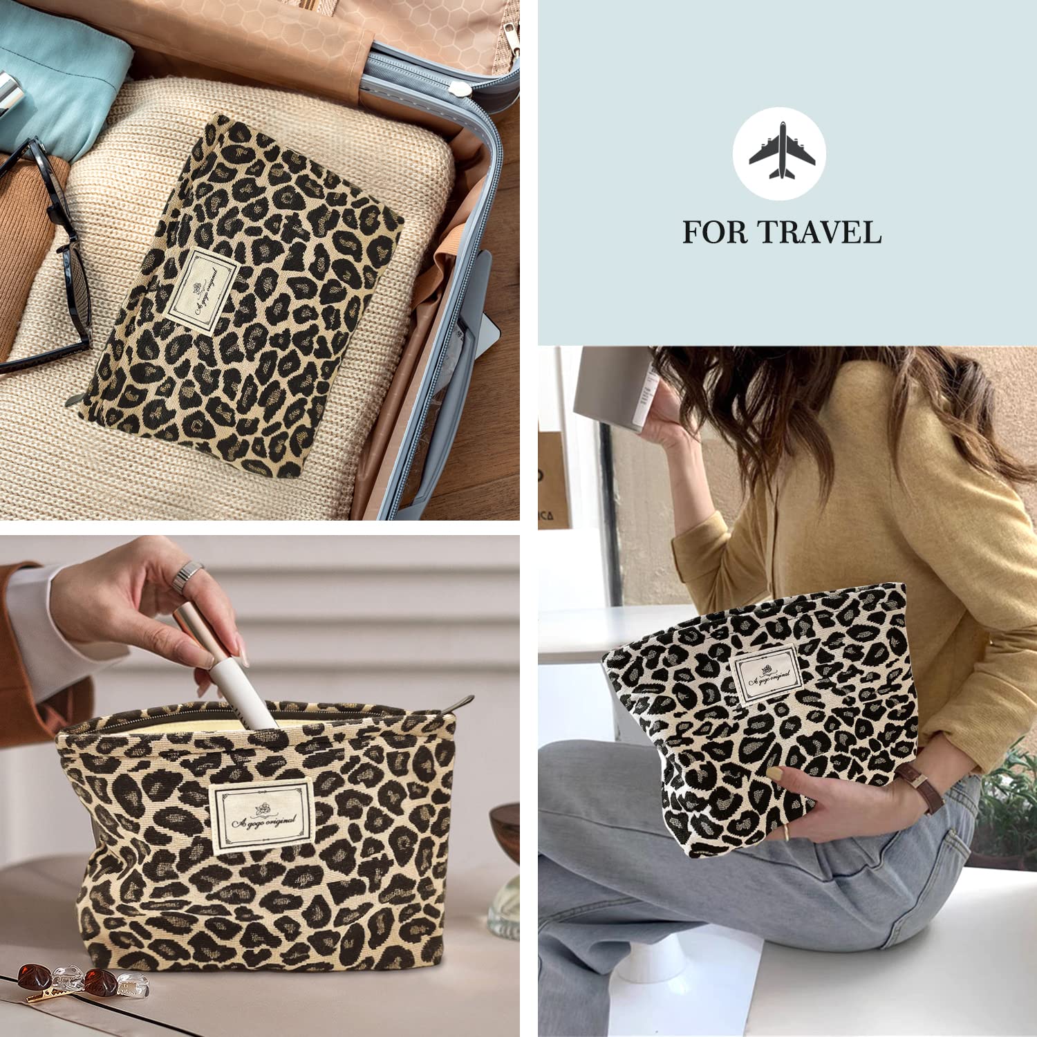 STARDW coffret toilette leopard brun, organisation pratique pour cosmétiques et accessoires.