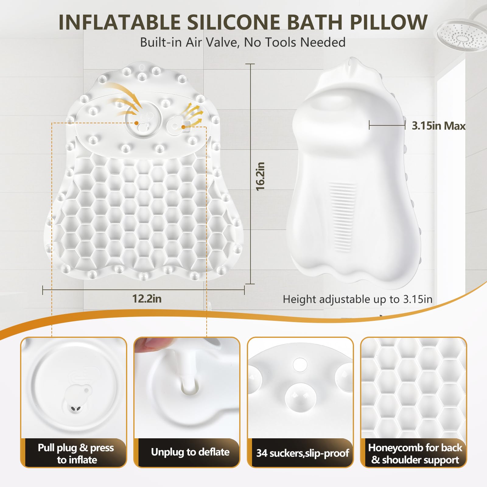 Starotatess coussin bain silicone confort ergonomique pour détendre le cou et les épaules.