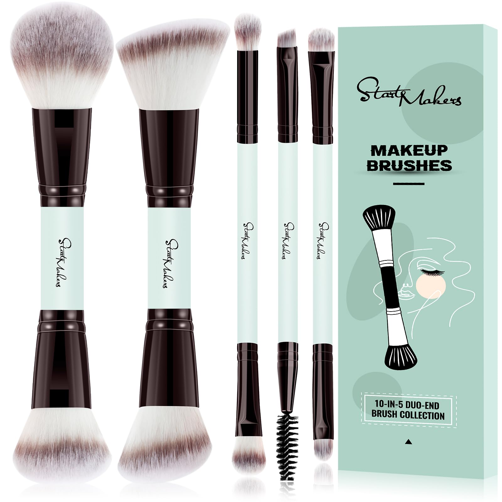 Ensemble START MAKERS pinceaux maquillage double-face pour un rendu homogène.