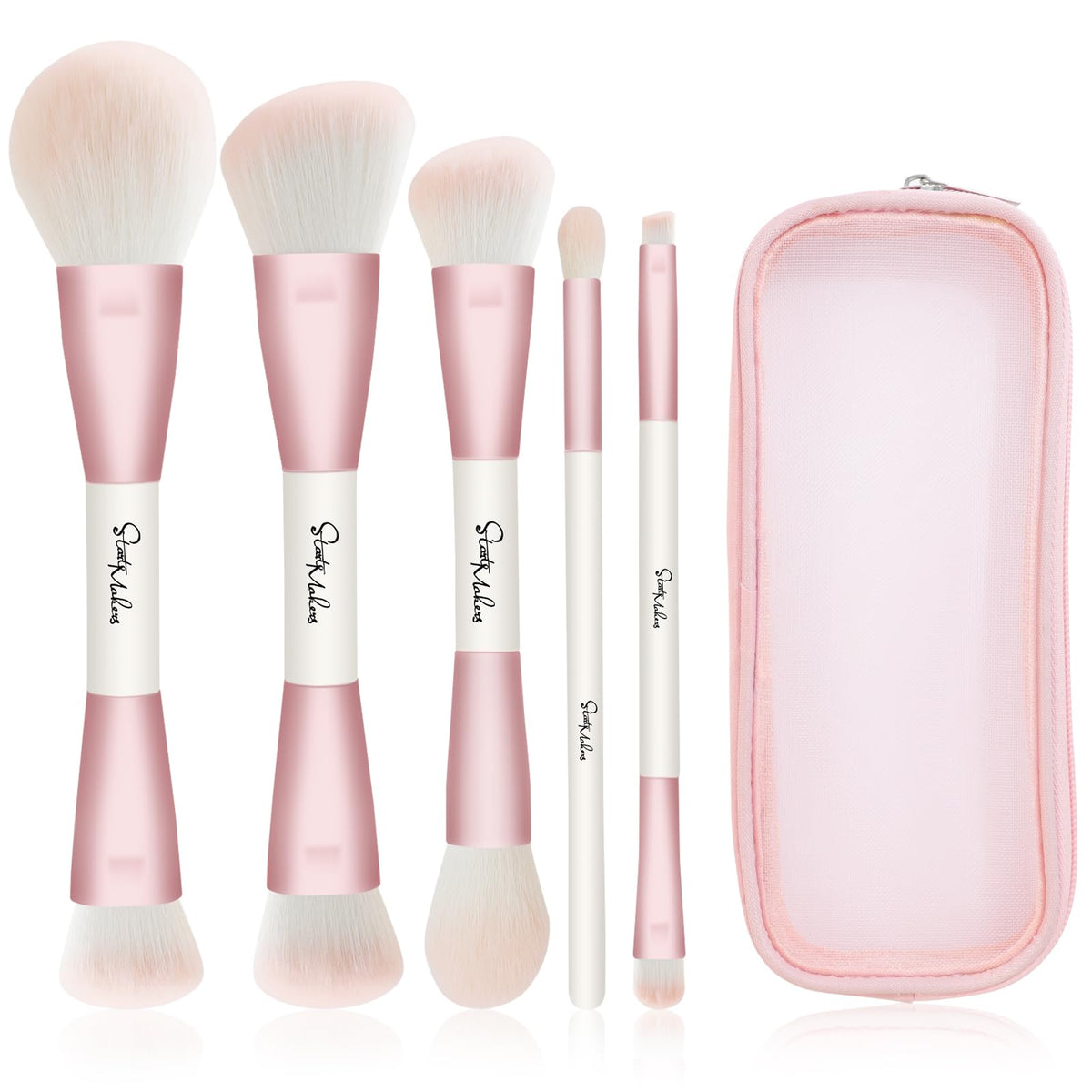 Pinceaux START MAKERS double-face rose pour fondation: application précise et uniforme.