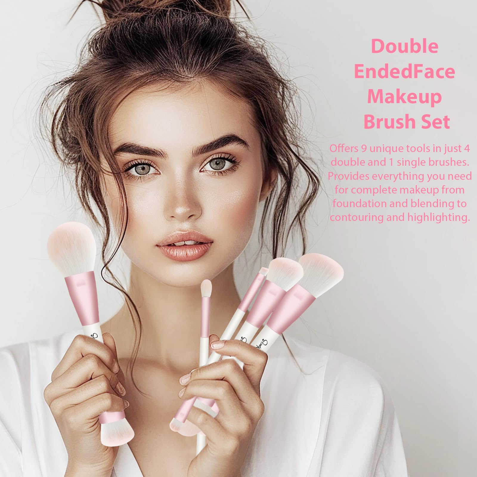 Pinceaux START MAKERS double-face rose pour yeux: mélange harmonieux et précision.