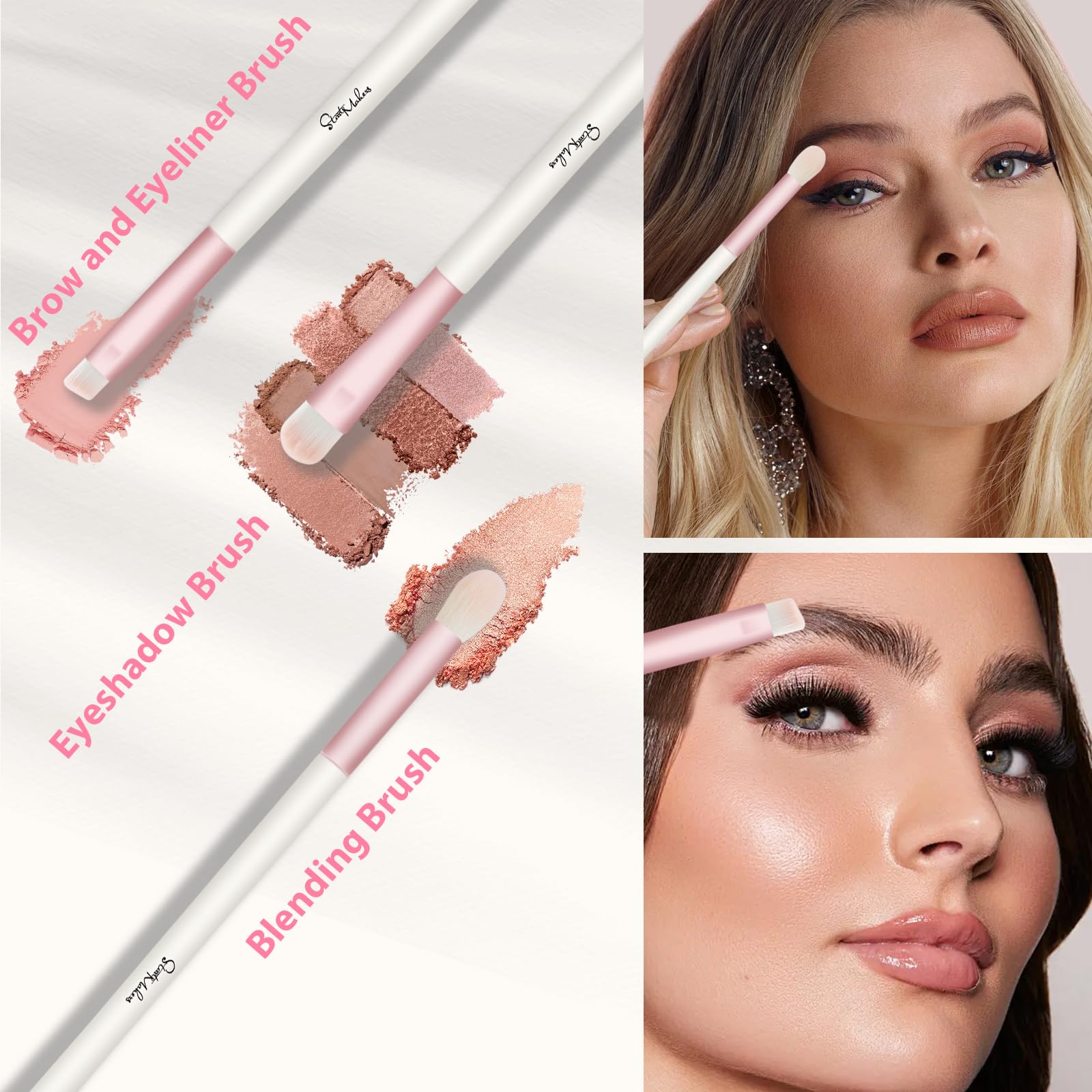 Pinceaux START MAKERS double-face rose pour ombres: transitions nettes et pigments maîtrisés.