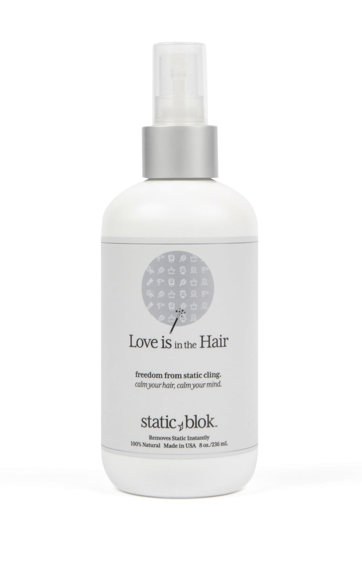 Static Blok bouteille anti-statique sur cheveux, réduction des frisottis durable.