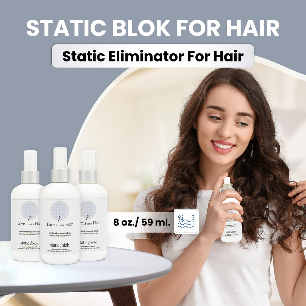 Static Blok spray anti-statique sur cheveux et perruques, action rapide.