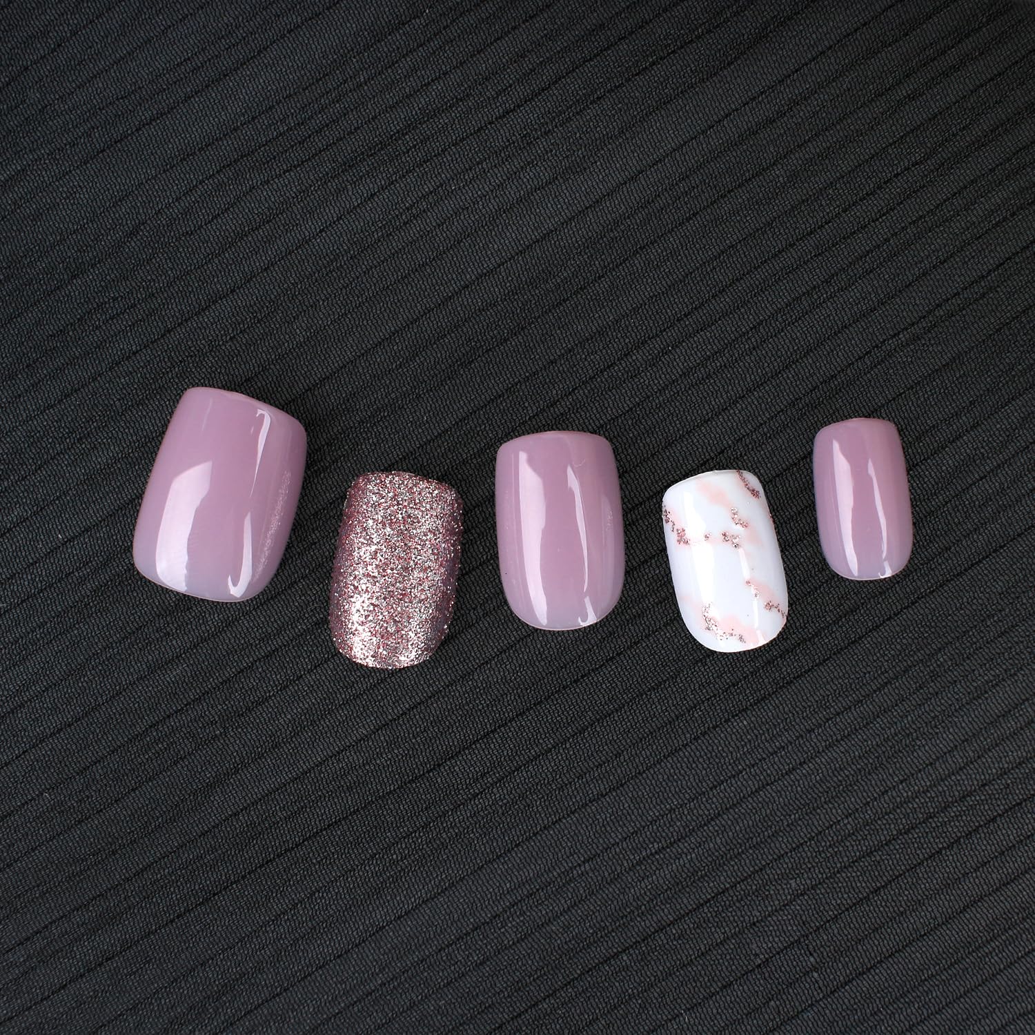 Stbisen ongles autocollants gel doux brillants avec paillettes rose dore pour soirée.