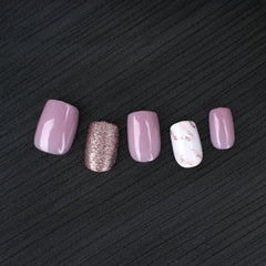 Stbisen ongles autocollants gel doux brillants avec paillettes rose dore pour soirée.