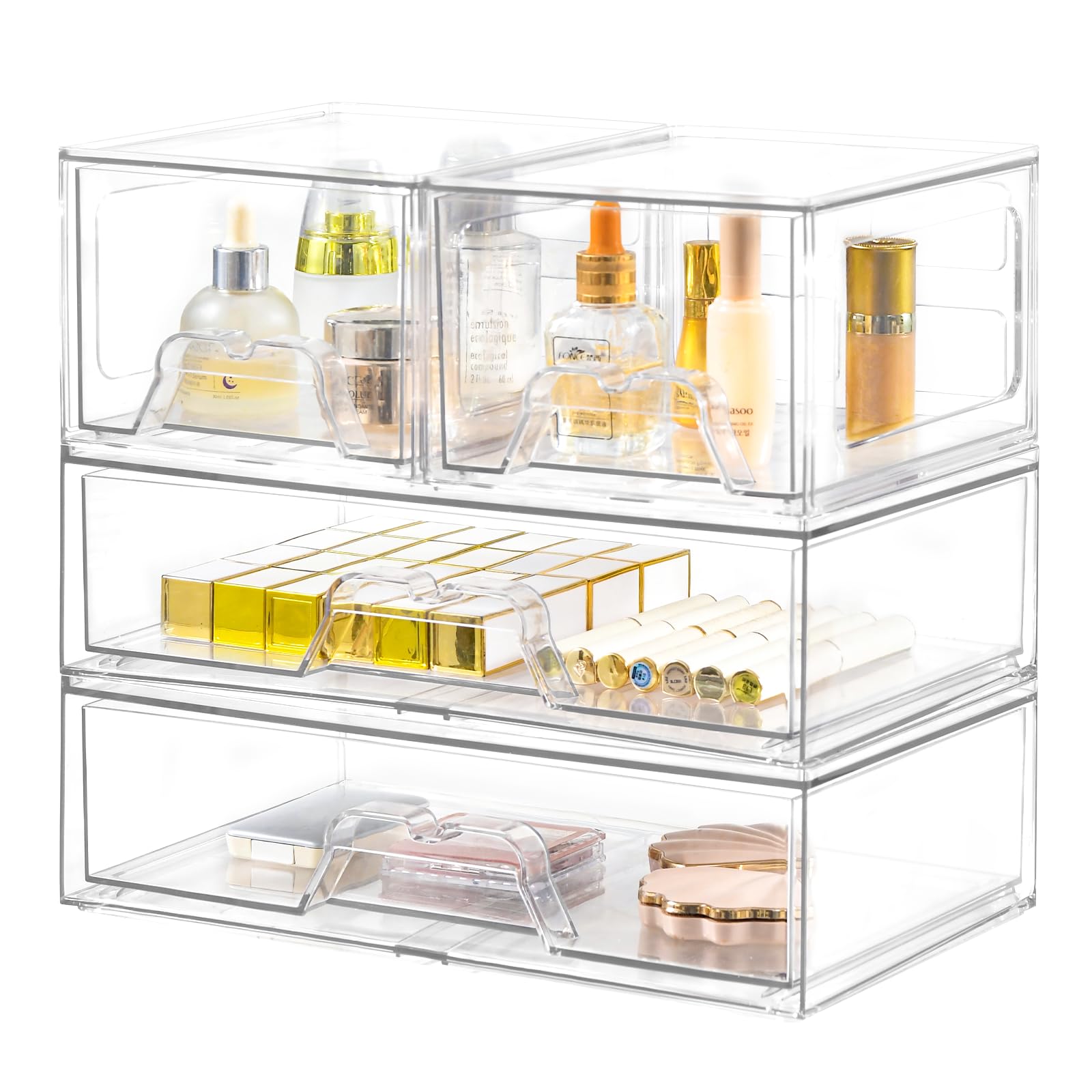 Stebopum ensemble-tiroirs transparents 4-etages: rangement maquillage efficace et clair.