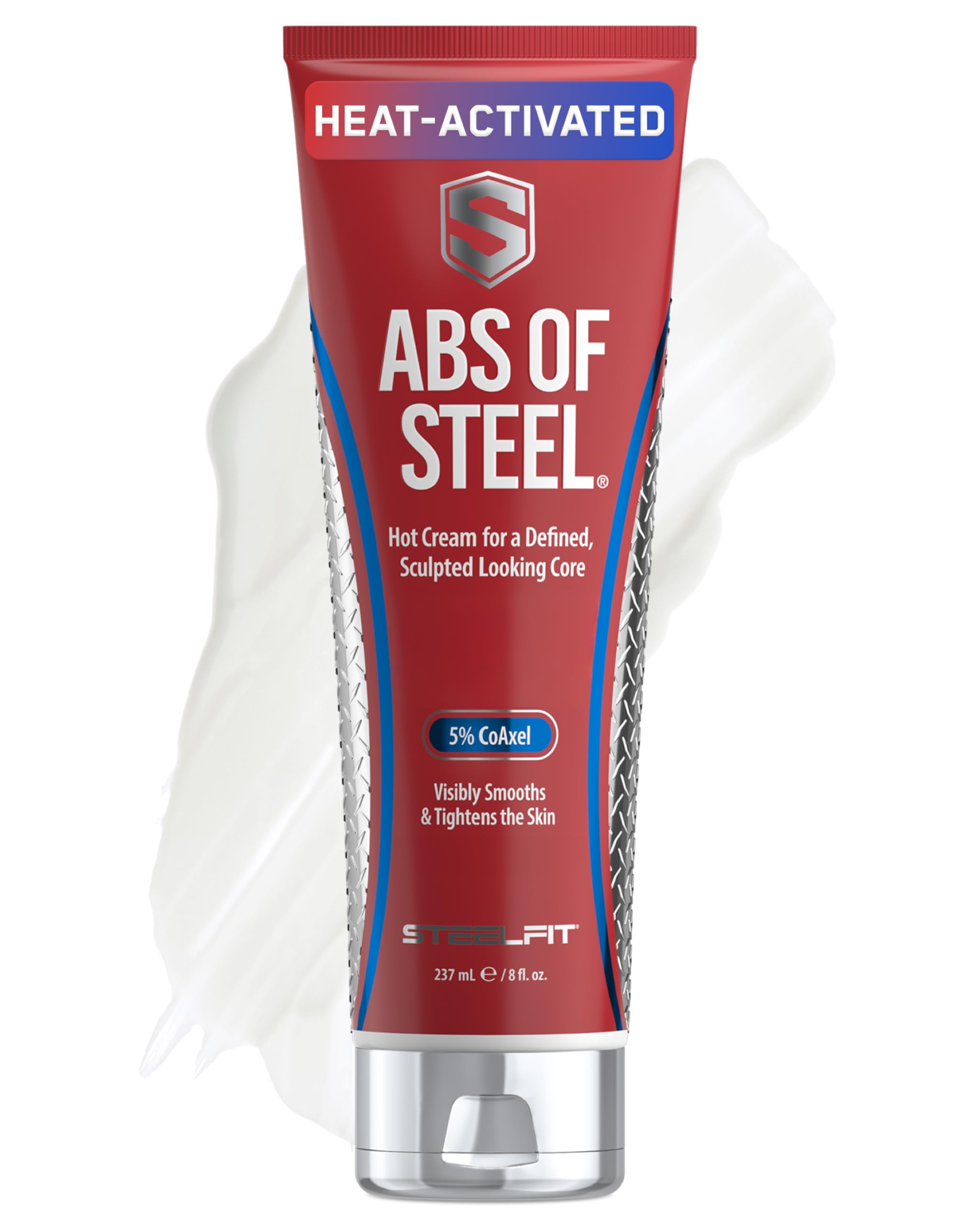 Crème SteelFit Abs d'Acier, application lisse et non grasse pour une définition visible.