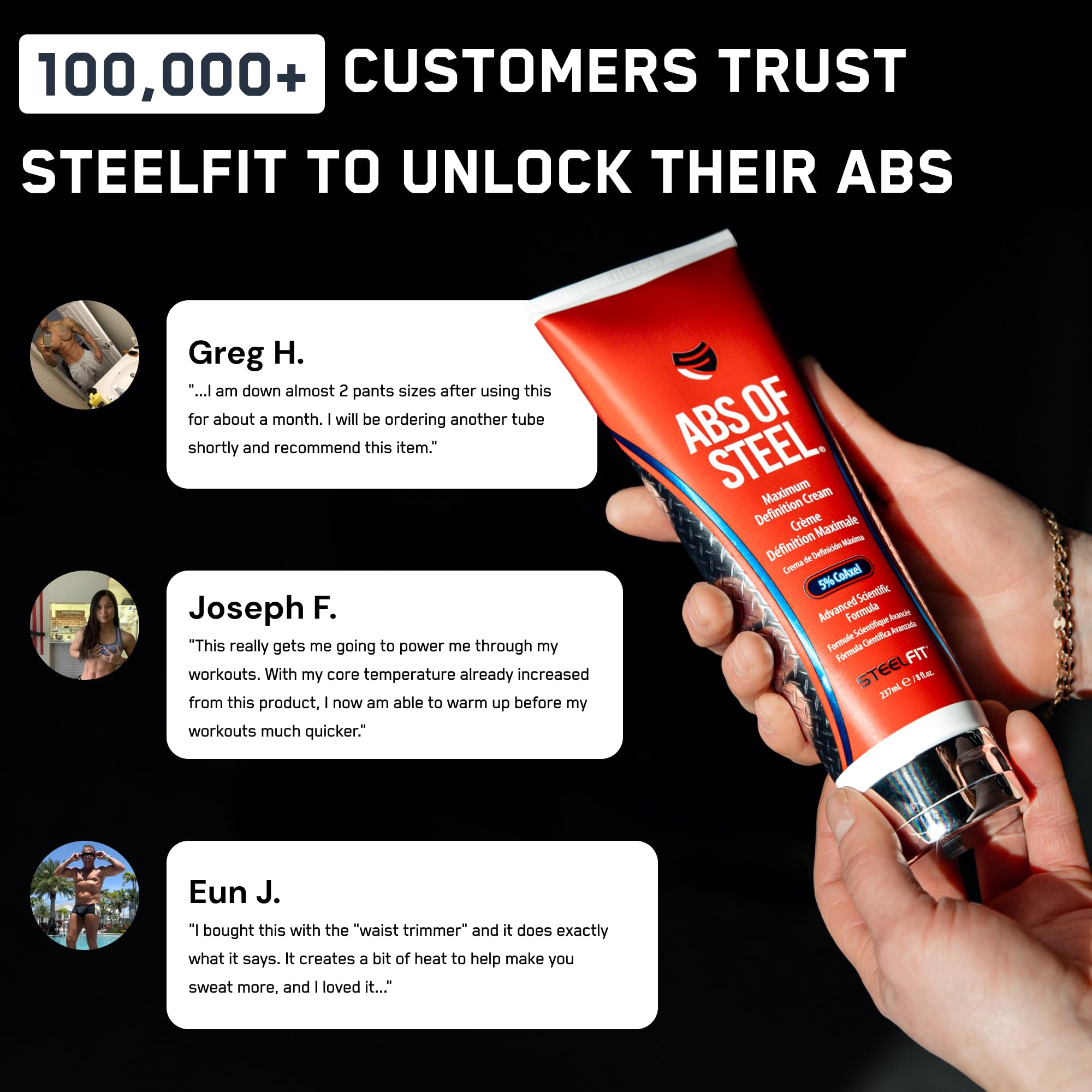 Crème SteelFit Abs d'Acier – texture non grasse qui ne tâche pas les vêtements.