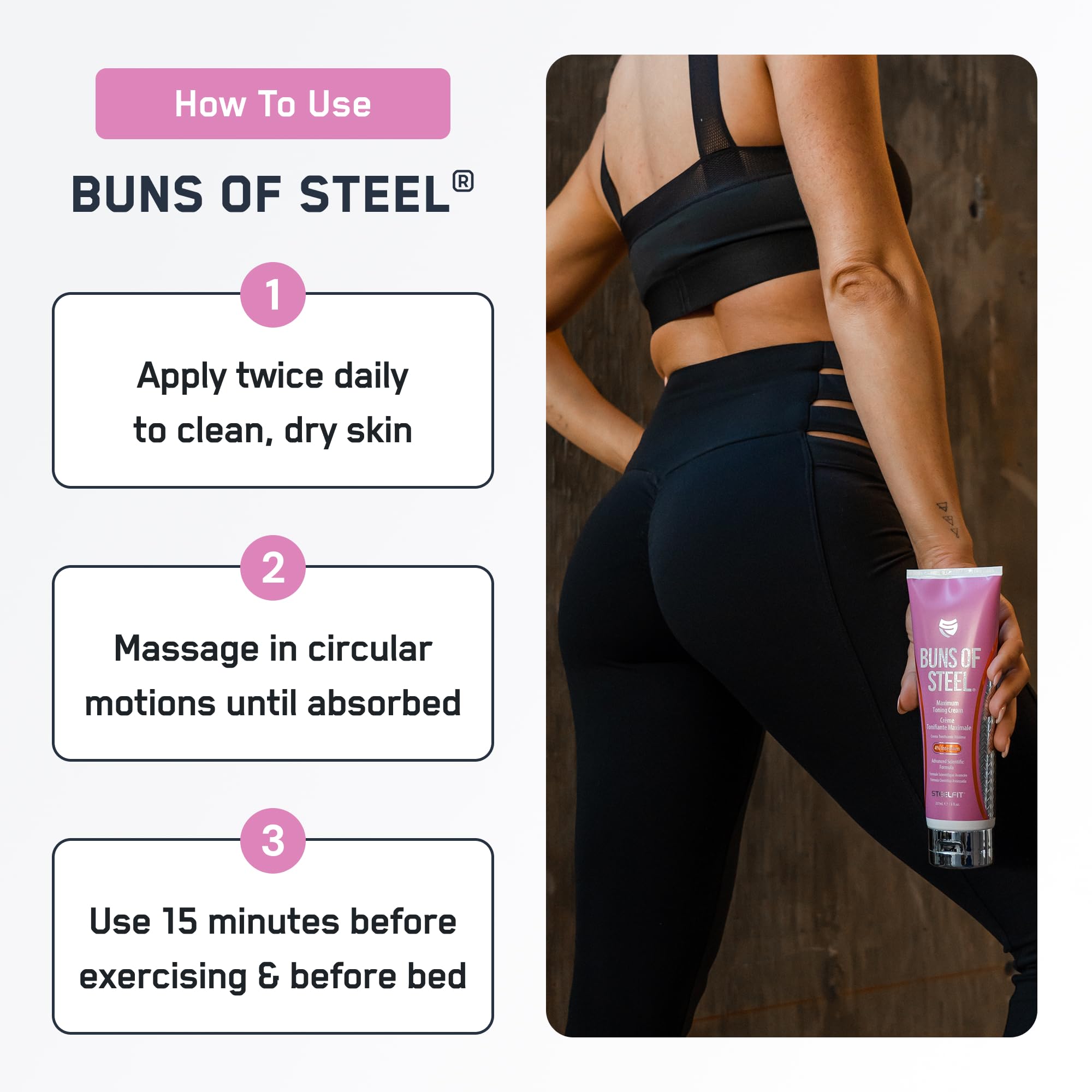SteelFit crème non grasse avec absorption rapide sans tacher les vêtements.