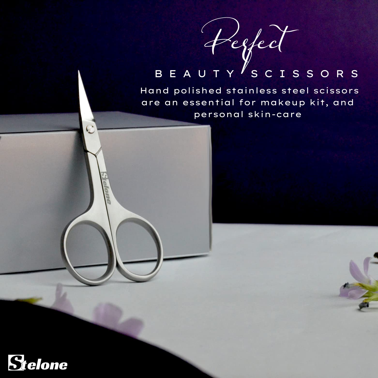 Stelone ciseaux compact portable, facile à transporter dans une trousse beauté.