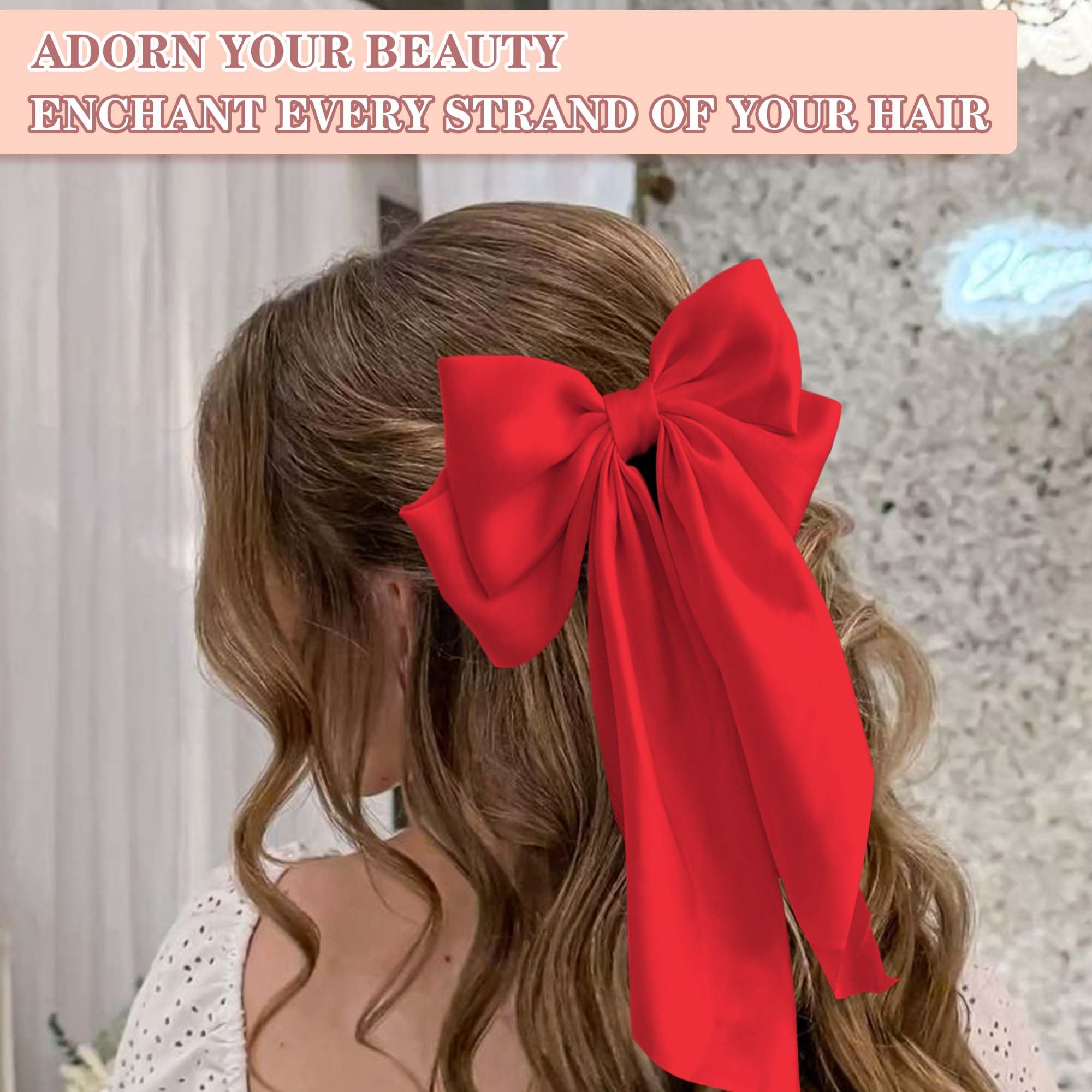 STGDAK Barrette Noeud rouge satin Luxe, idéale pour les occasions spéciales.