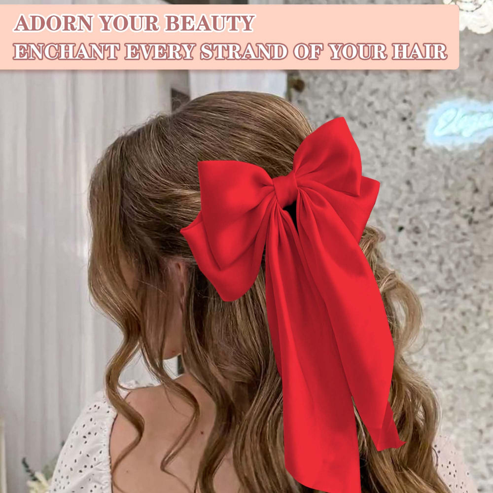 STGDAK Barrette Noeud rouge satin Luxe, idéale pour les occasions spéciales.