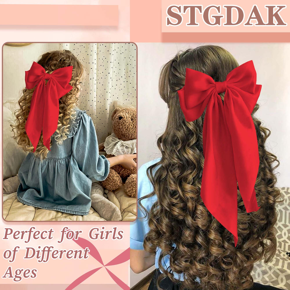 STGDAK Barrette Noeud rouge satin, usage quotidien tendance.