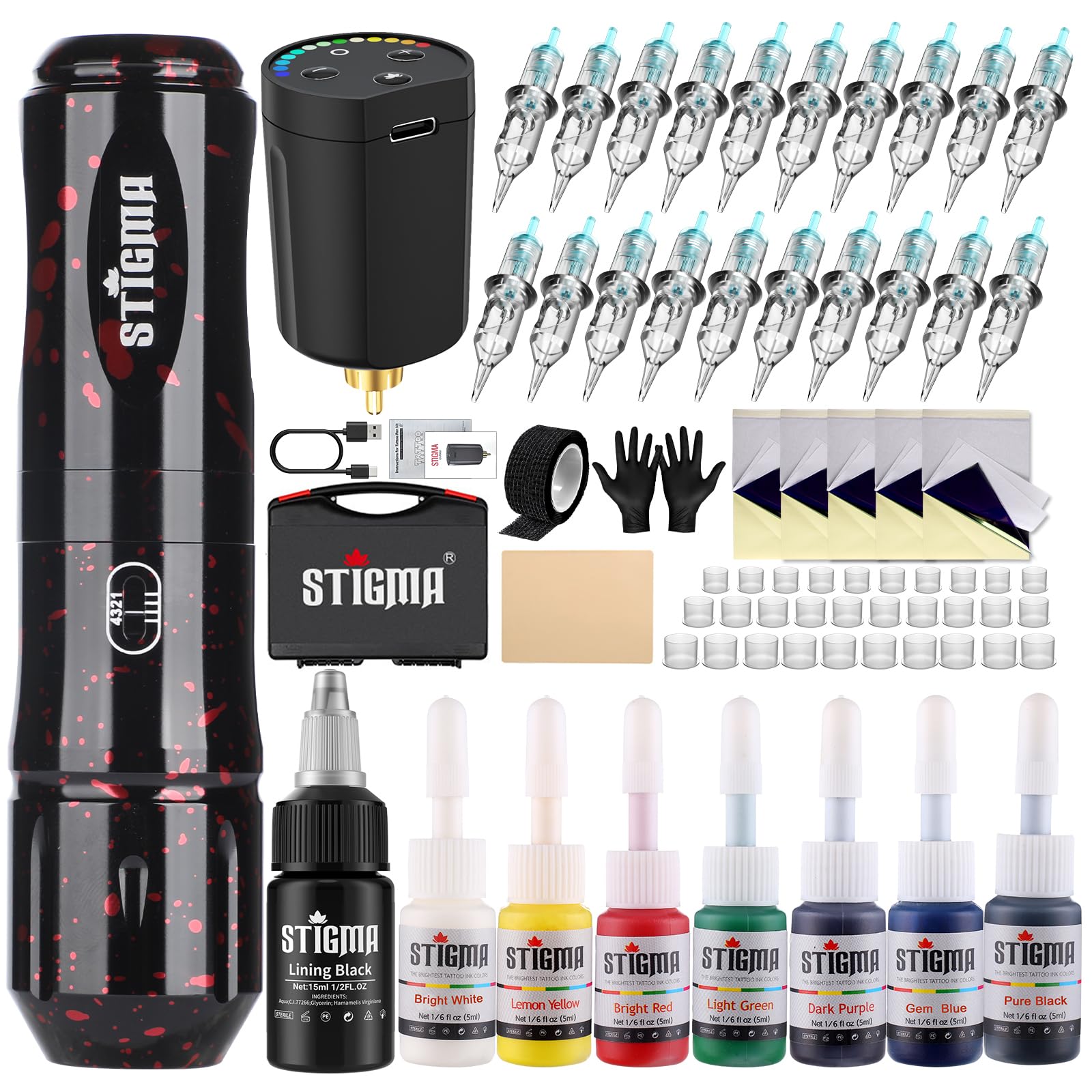 STIGMA tatouage sans fil stylo-pistolet et batterie 1400mAh, pratique.