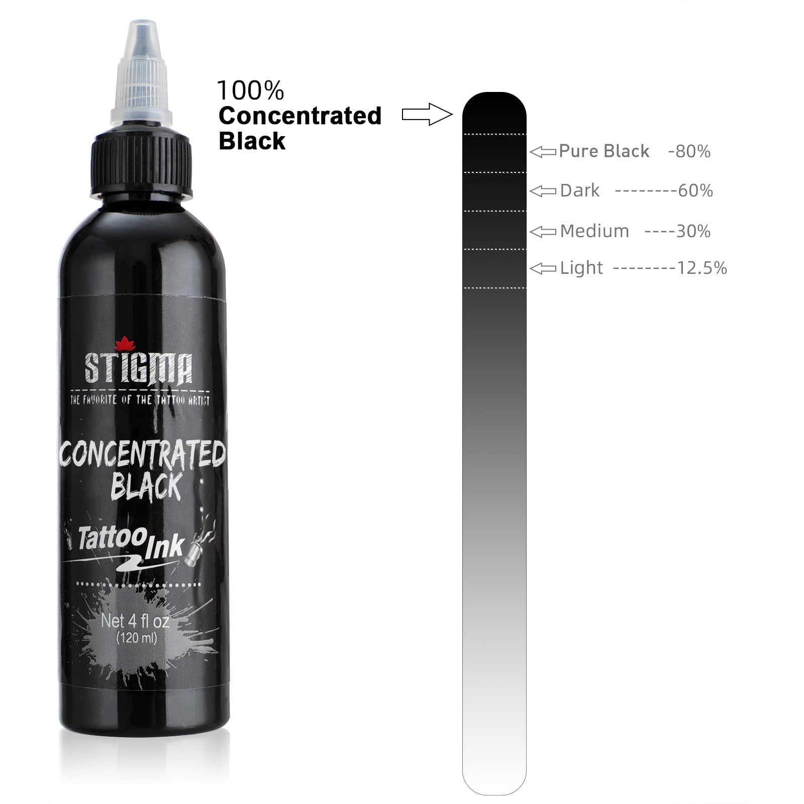 STIGMA encre tatouage noir 120ml - irradiation gamma assurant sécurité et traçabilité.