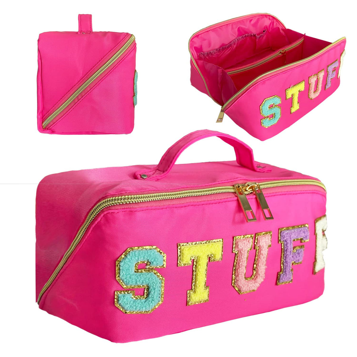 STOMKIRE Preppy Bag grande capacité pour maquillage et accessoires, rangement clair et pratique.