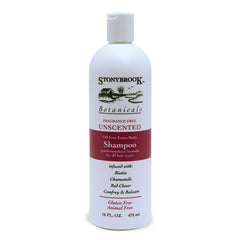 Étiquette du shampoing sans parfum Stoney Brook, emballage clair pour routine capillaire sensible.