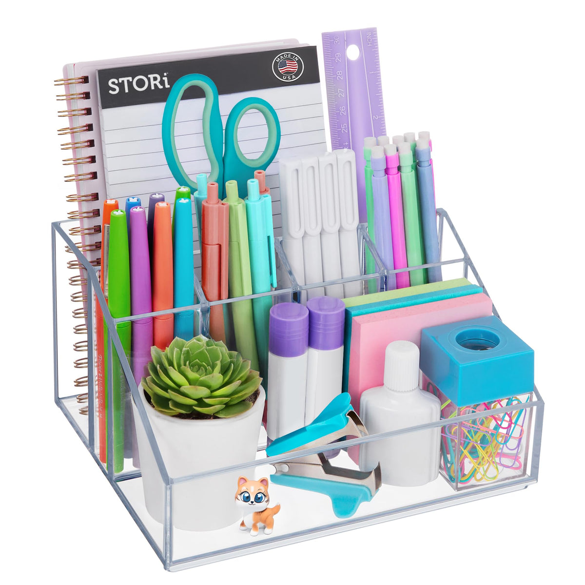STORi Chloe organisateur bureau transparent à six compartiments pour stylos et notes