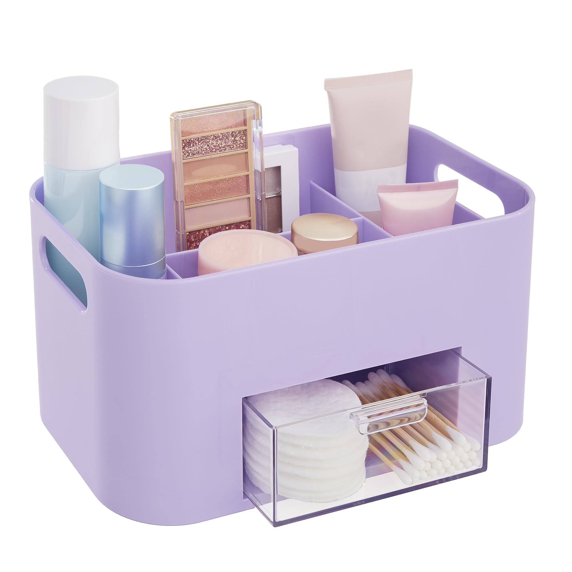 STORi Bliss Lilac: organisateur maquillage sur comptoir, accès rapide aux produits.