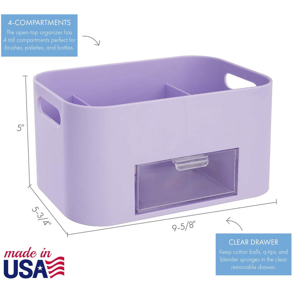 STORi Bliss Lilac: rangement soins de la peau organisé sur la table de nuit.