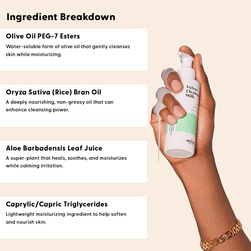 Ingrédients huile d olive Stratia Velvet Cleansing Milk, soin nourrissant