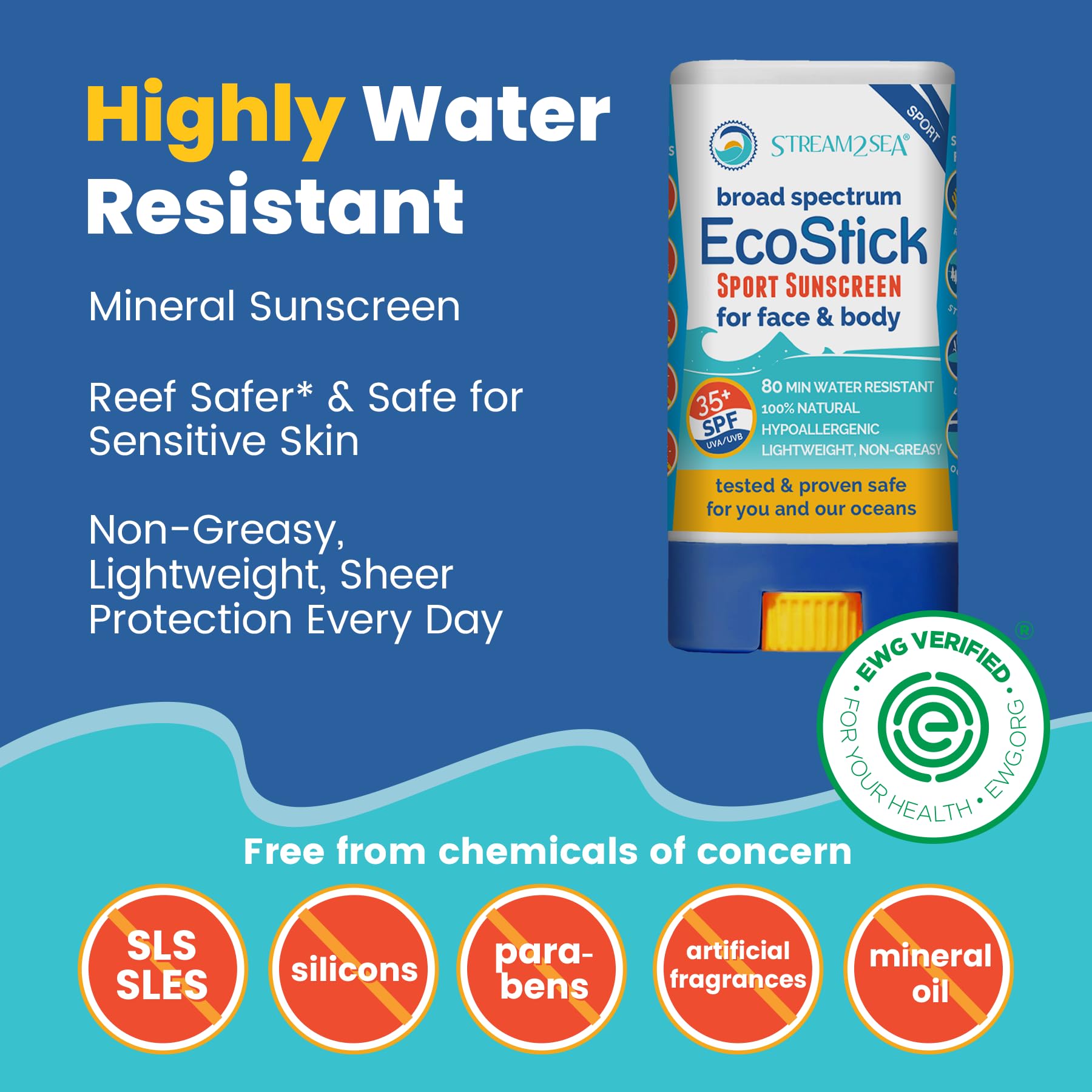 EcoStick SPF35 STREAM 2 SEA – application rapide pour enfants et adultes.