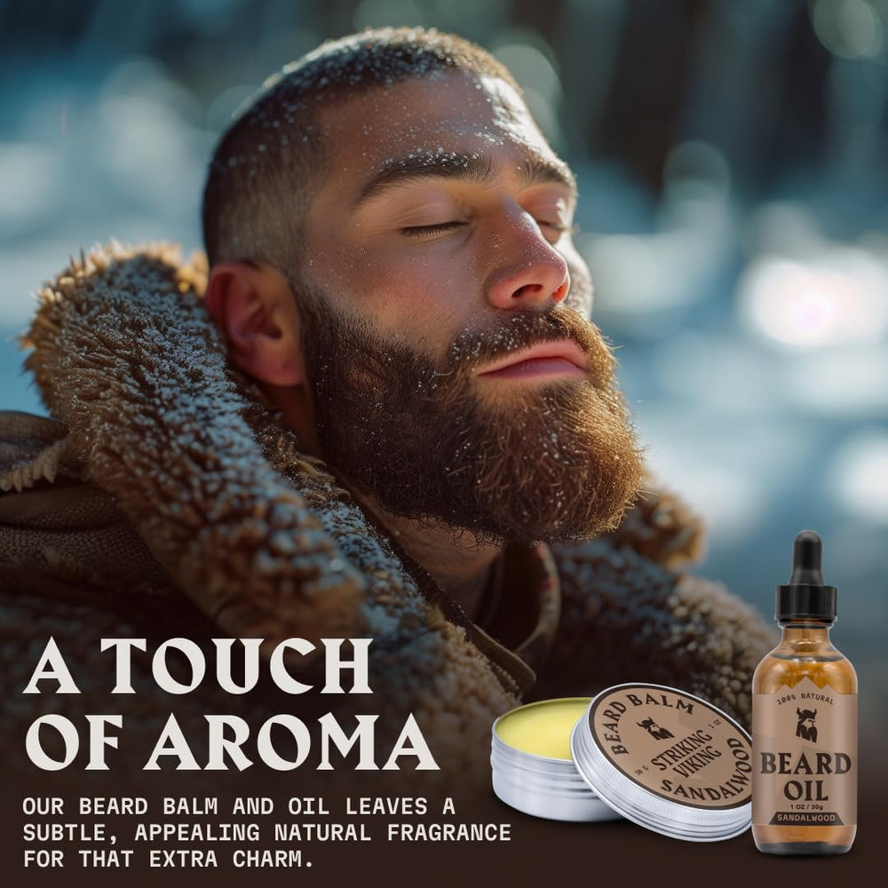 Application de l'huile barbe Striking Viking sur la barbe.