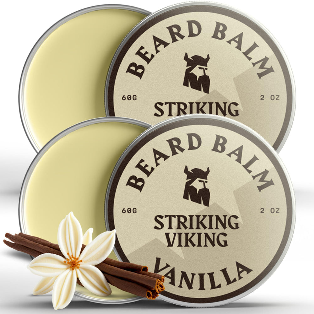 Baume barbe Striking Viking en flacon 2oz vanille, hydratant et doux.