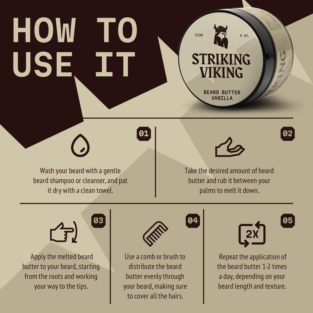 Parfum vanille Striking Viking, usage quotidien pour barbe douce.
