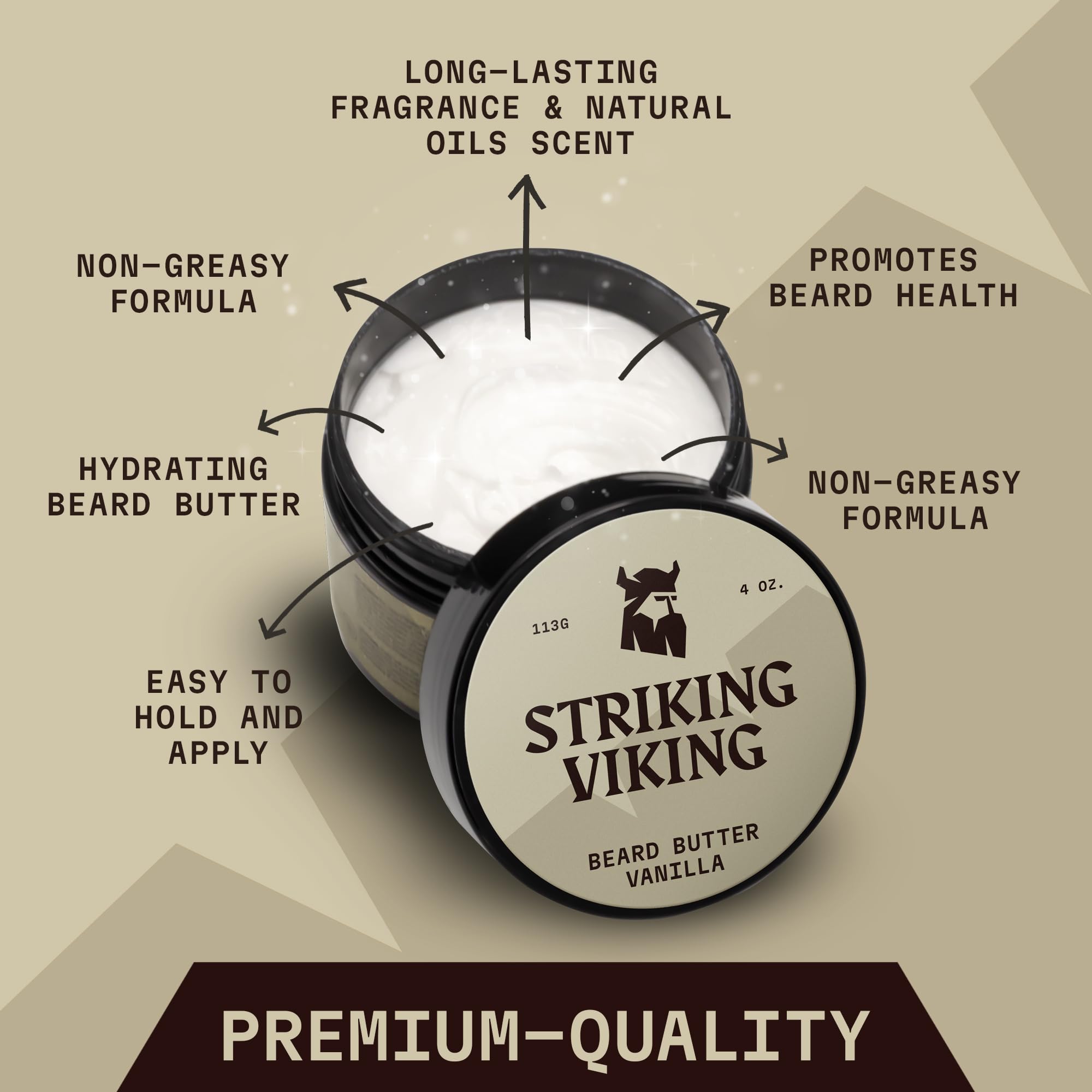 Hydratation durable Striking Viking Vanille, barbe bien entretenue toute la journée.