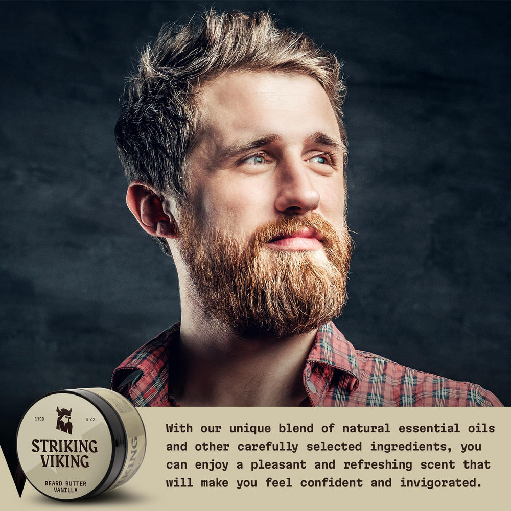 Beurre-barbe Striking Viking Vanille, pré-rasage et soin sans graisse.