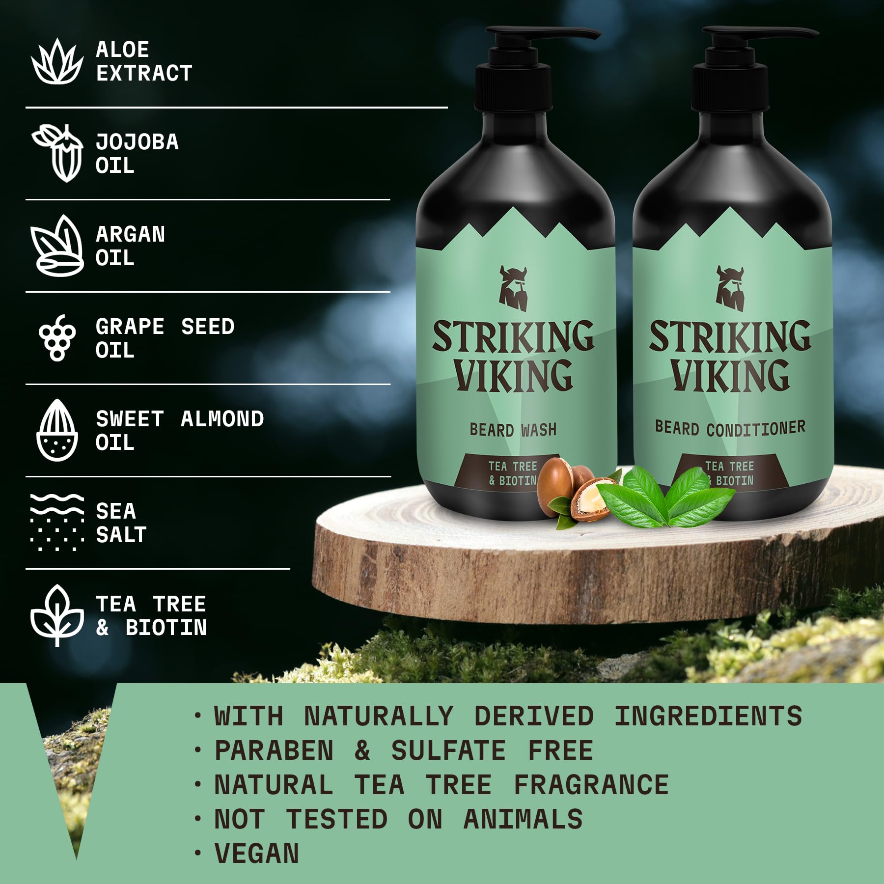 Striking Viking conditionneur barbe arbre-a-the : barbe douce et coiffage facilité.