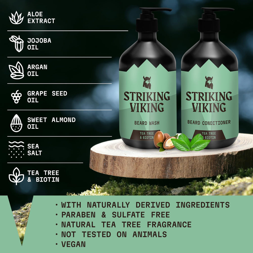 Striking Viking conditionneur barbe arbre-a-the : barbe douce et coiffage facilité.