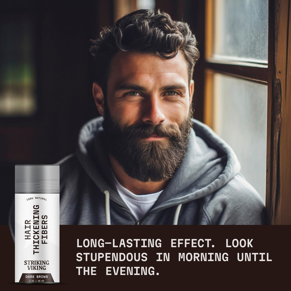 Avant-après Striking Viking, rendu cheveux plus épais et naturels.