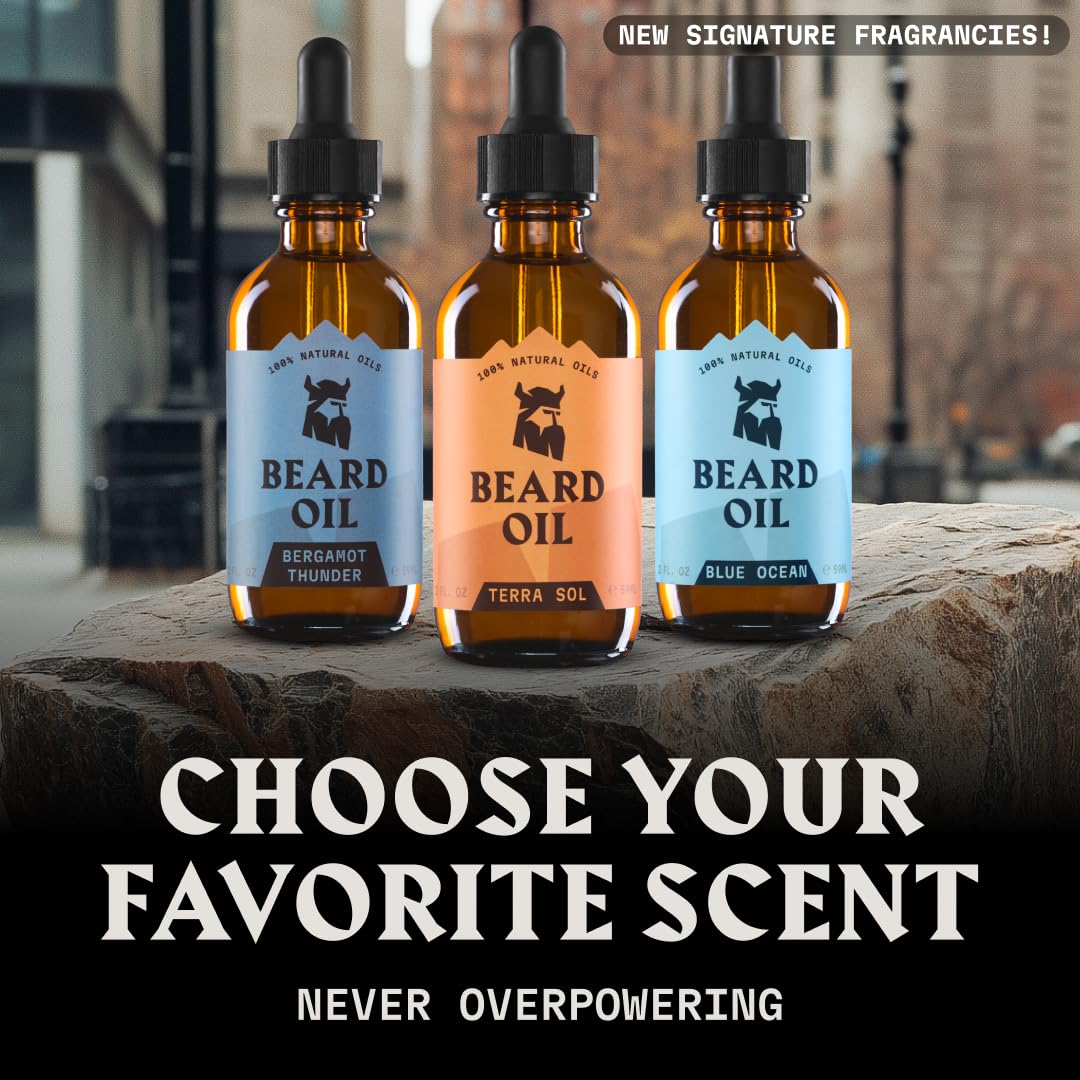 Huile barbe Striking Viking argan et jojoba, nourrissante et souple.