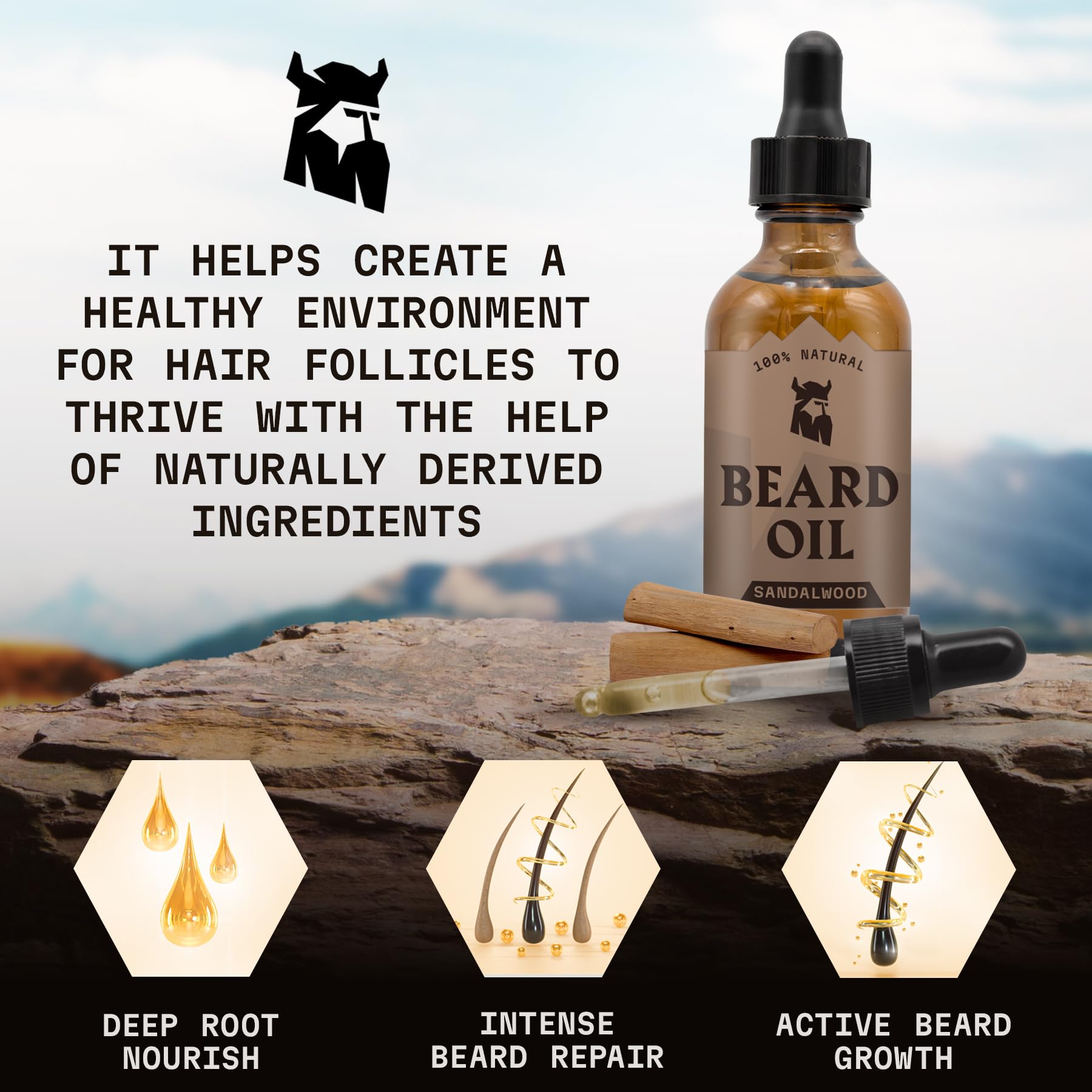 Emballage Striking Viking bois de santal — flacon élégant pour votre routine