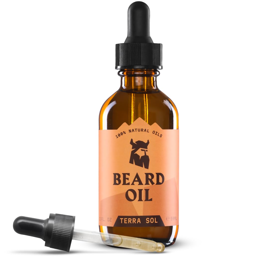 Striking Viking Terra Sol huile barbe : bouteille visible et hydratation rapide