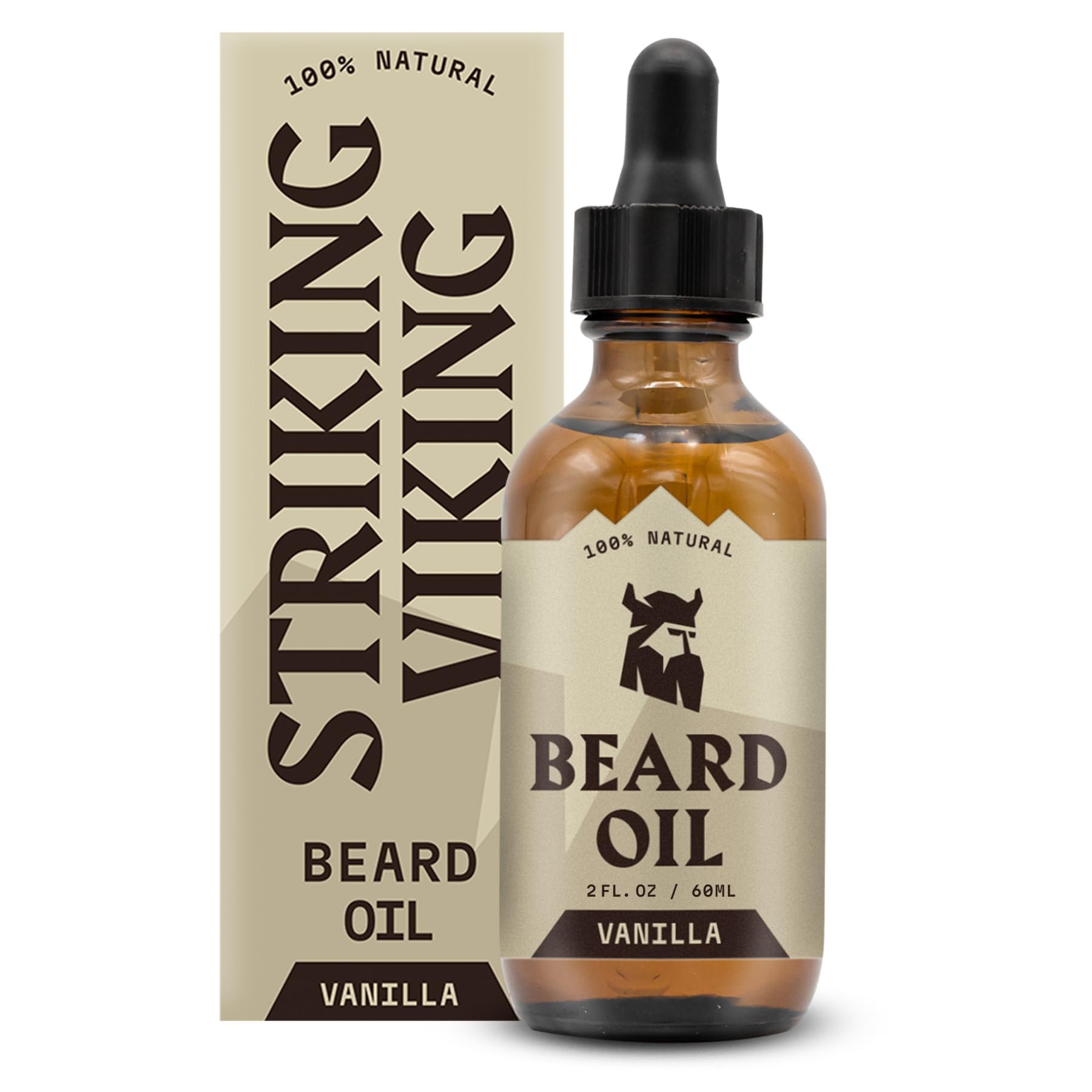 Huiles Striking Viking Vanilla pour barbe: bouteille pratique avec hydratation durable sans résidu gras.