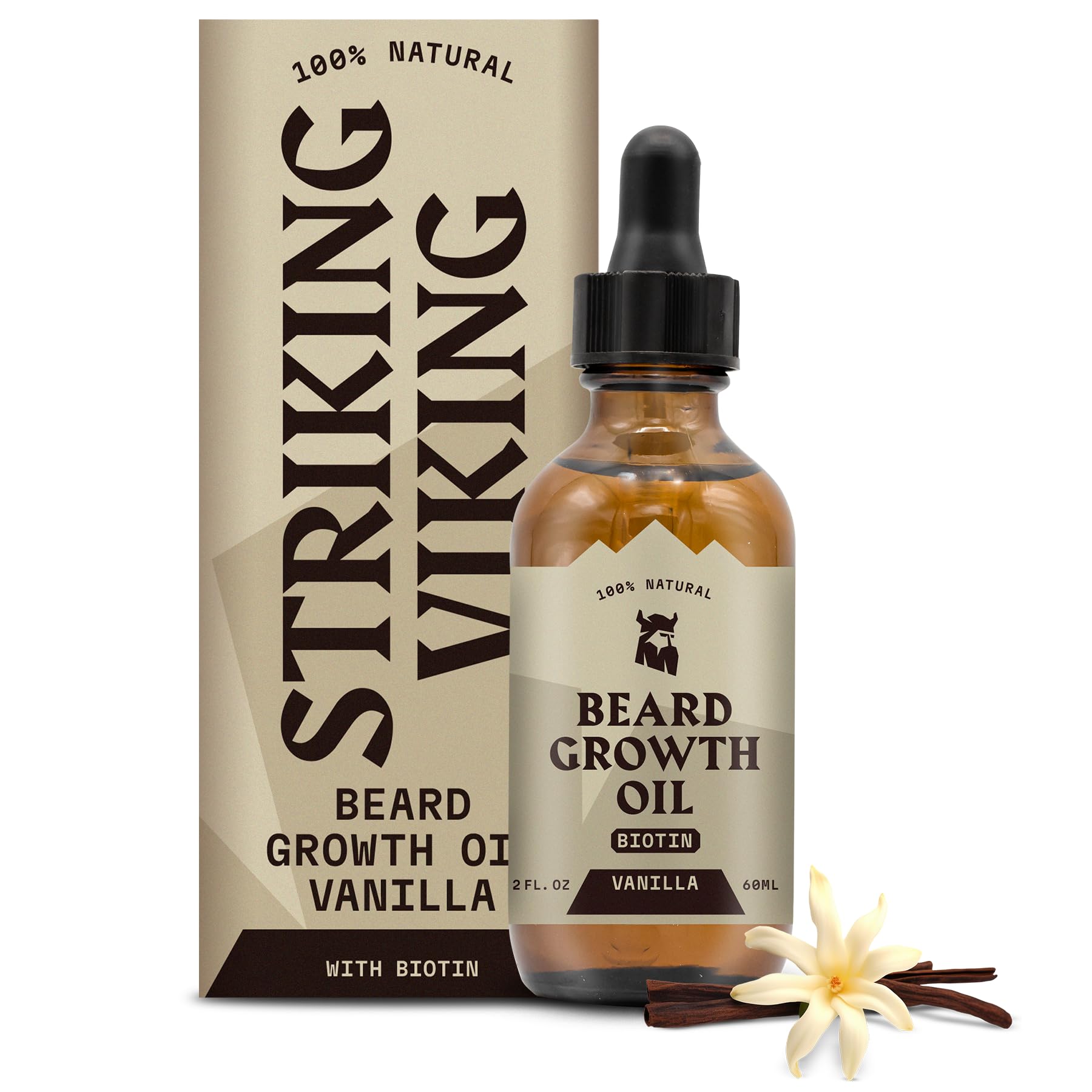 Striking Viking Huile Croissance Barbe – bouteille élégante, favorise hydratation et croissance potentielle